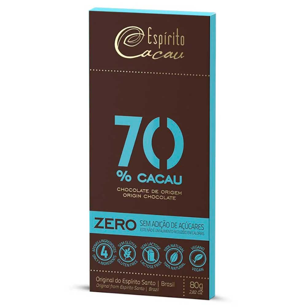 Tablete de Chocolate Amargo 70% Cacau Vegano Zero 80g - Espírito Cacau