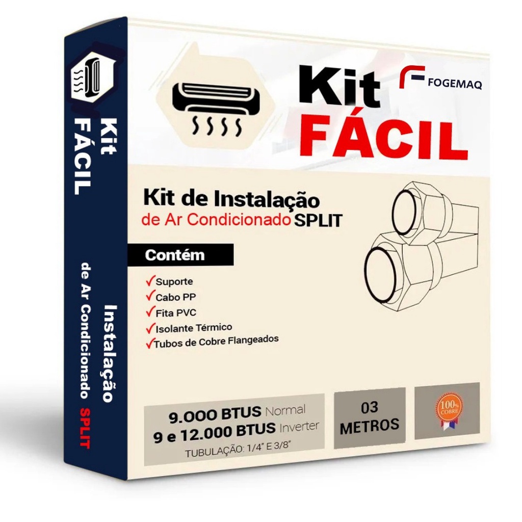 Kit Instalação Ar Condicionado Split 9000 Comum 9000 /12000 Inverter 3 metros