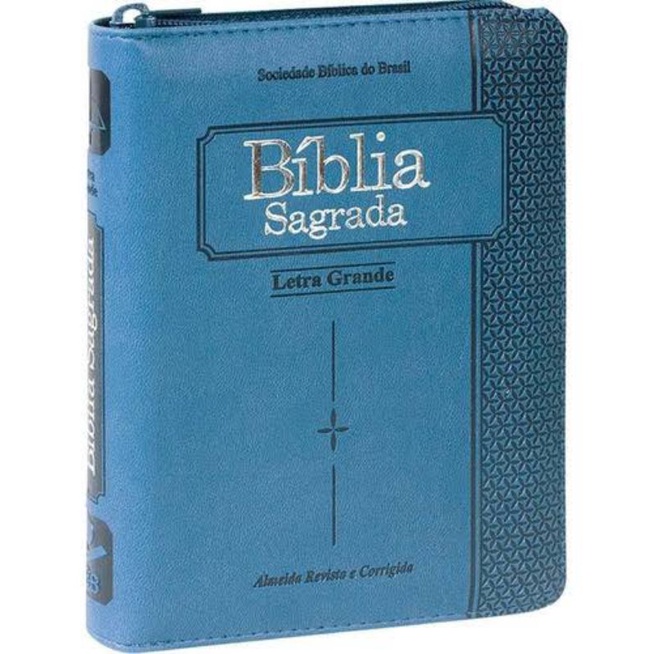 Bíblia Sagrada Pequena Com Letra Grande | Zíper | Índice - Azul