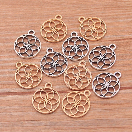 Kit Pingente Flor da Vida Prateado ou Dourado Caleidoscópio