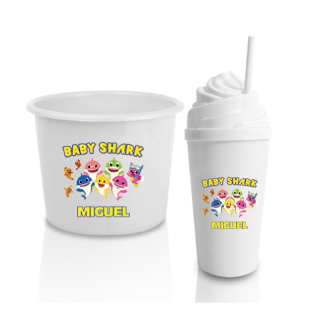 Kit Cinema (1 Copo Chantilly + 1 Balde de Pipoca BABY SHARK personalizado com nome) BABYSHARK