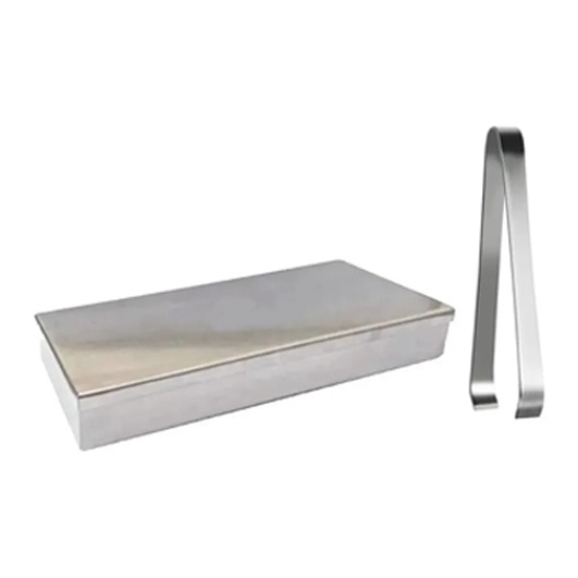 Estojo Inox (marmita) Para Estufa 18x5x3cm + Pinça Inox