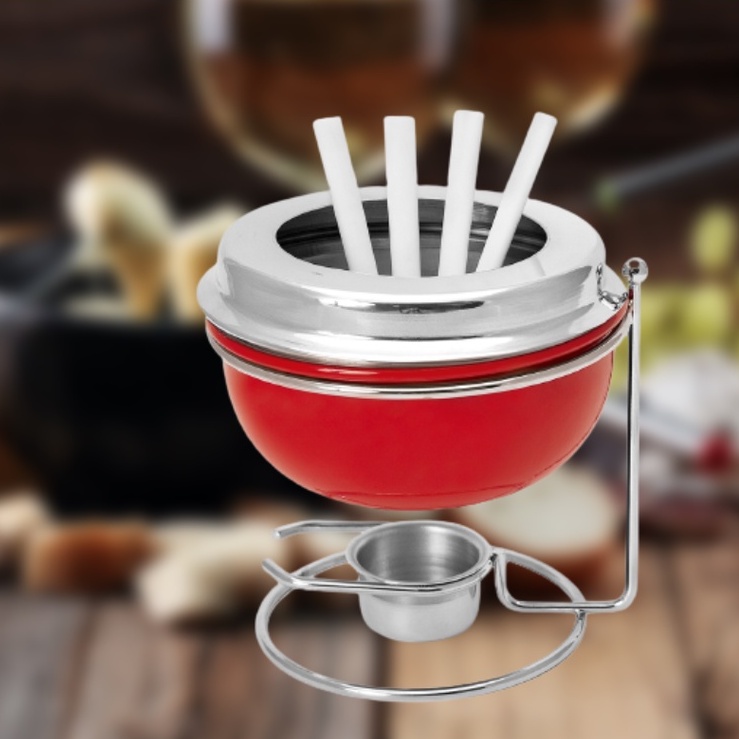 Conjunto Panelinha De Fondue Rechaud Jogo de Mesa Vermelho Fundue