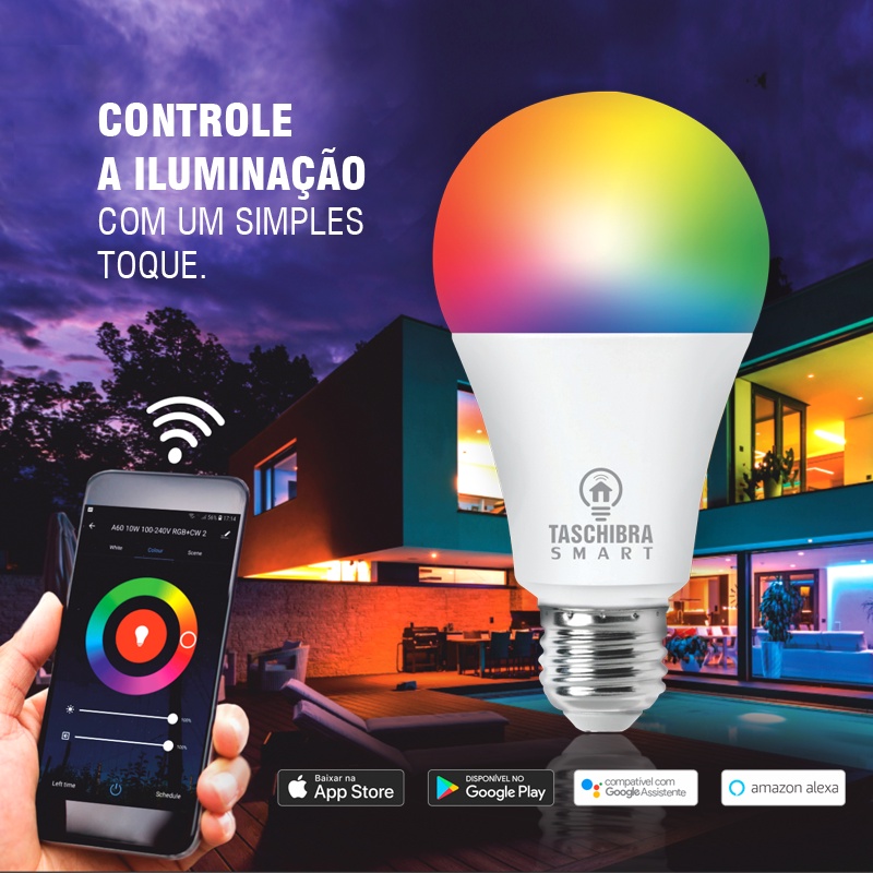 Lâmpada Led Smart Wi-Fi 10W RGB Inteligente Taschibra