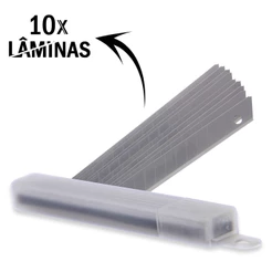 KIT 10 Lâmina de Estilete Estreito 9mm Aço Pacote Estojo