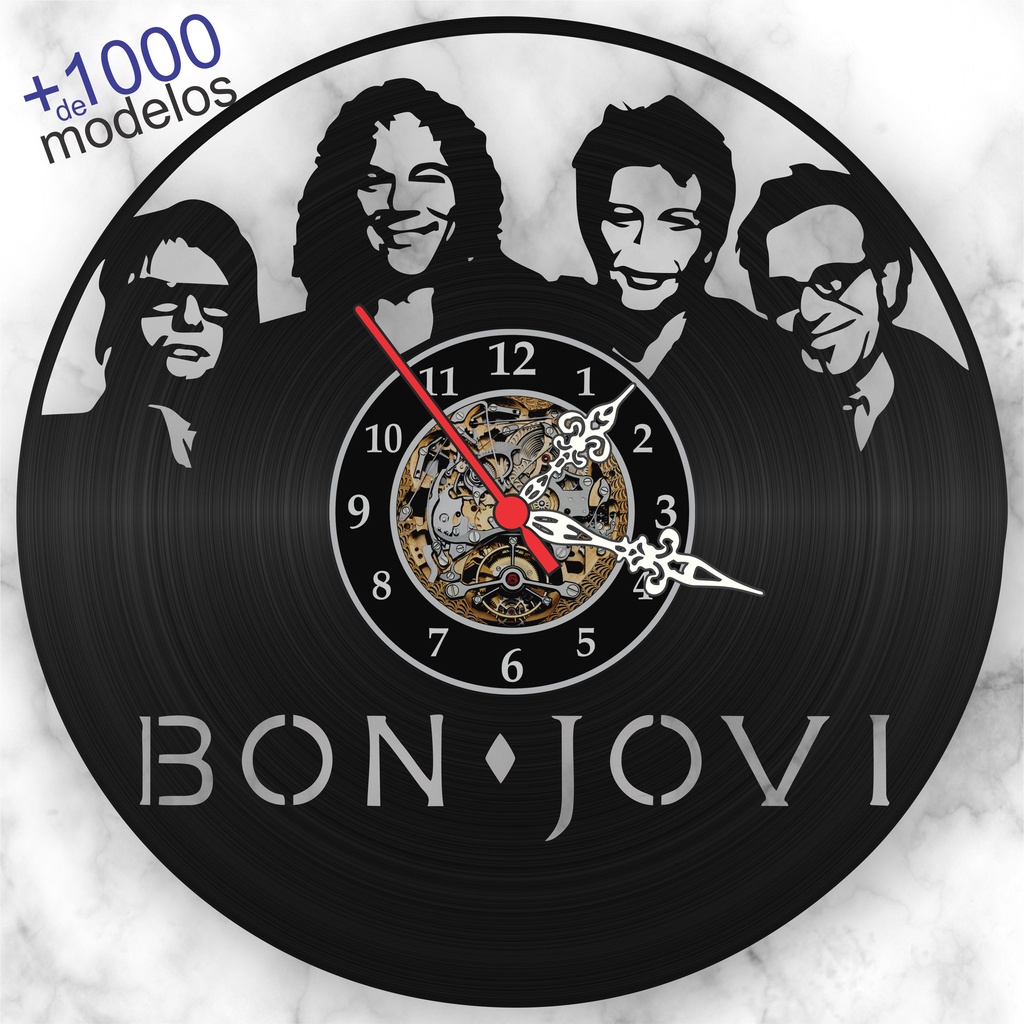 Relógio Disco de Vinil Bon Jovi - Bandas Hard Rock Disco Vinil Lp iLustrado Vintage ReTrô Clock de Parede