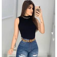 Blusa feminina canelada gola alta manga cavada chic tendência versátil
