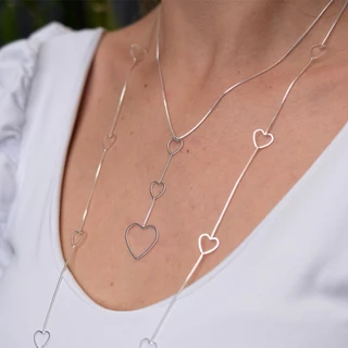 Kit Colar Coração Feminina Banhado Prata 925