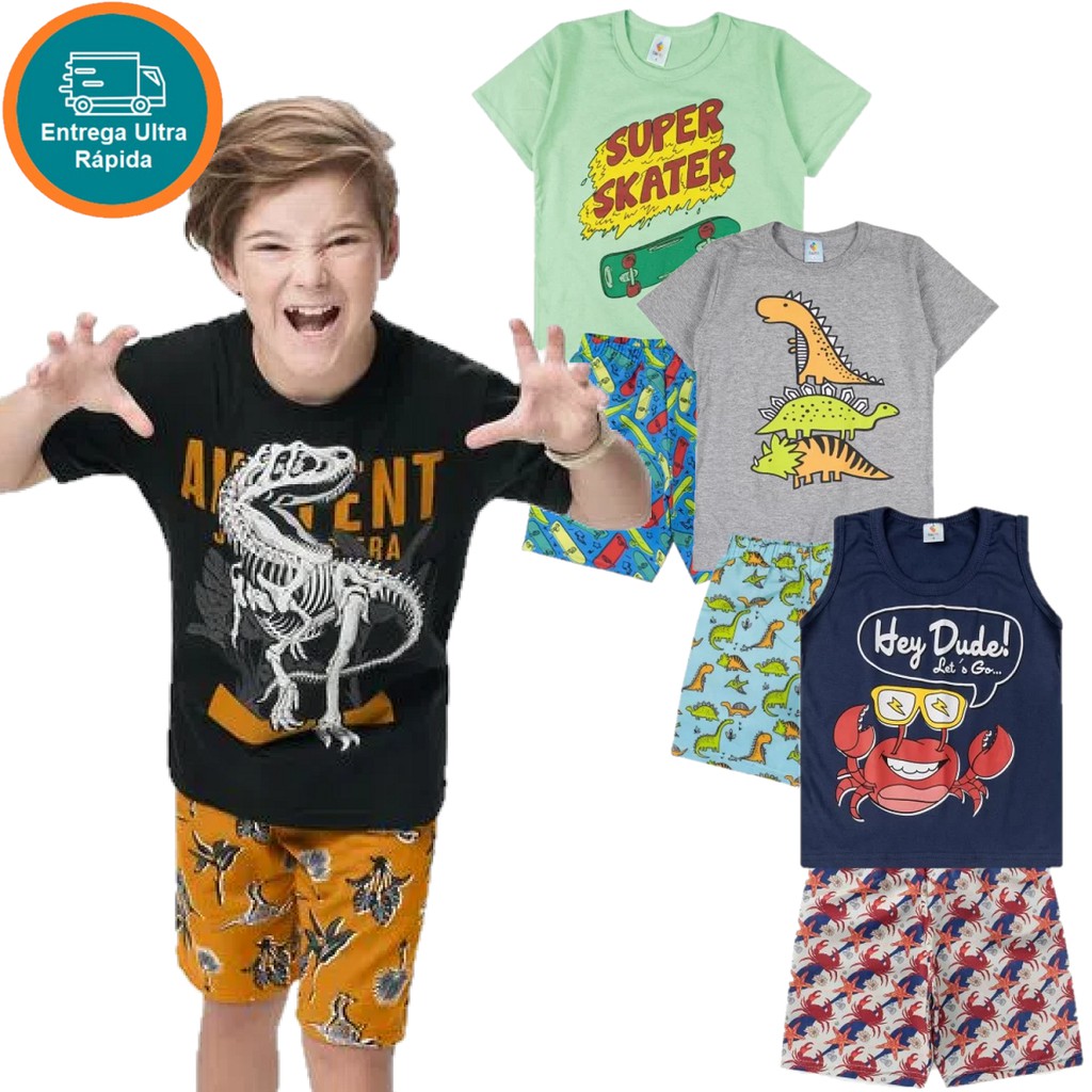 Conjunto de Verão Infantil e Juvenil Menino Masculino 1 ao 10 - Atacado