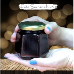 10 Pote De Vidro Sextavado 230ml+ Tampa dourada