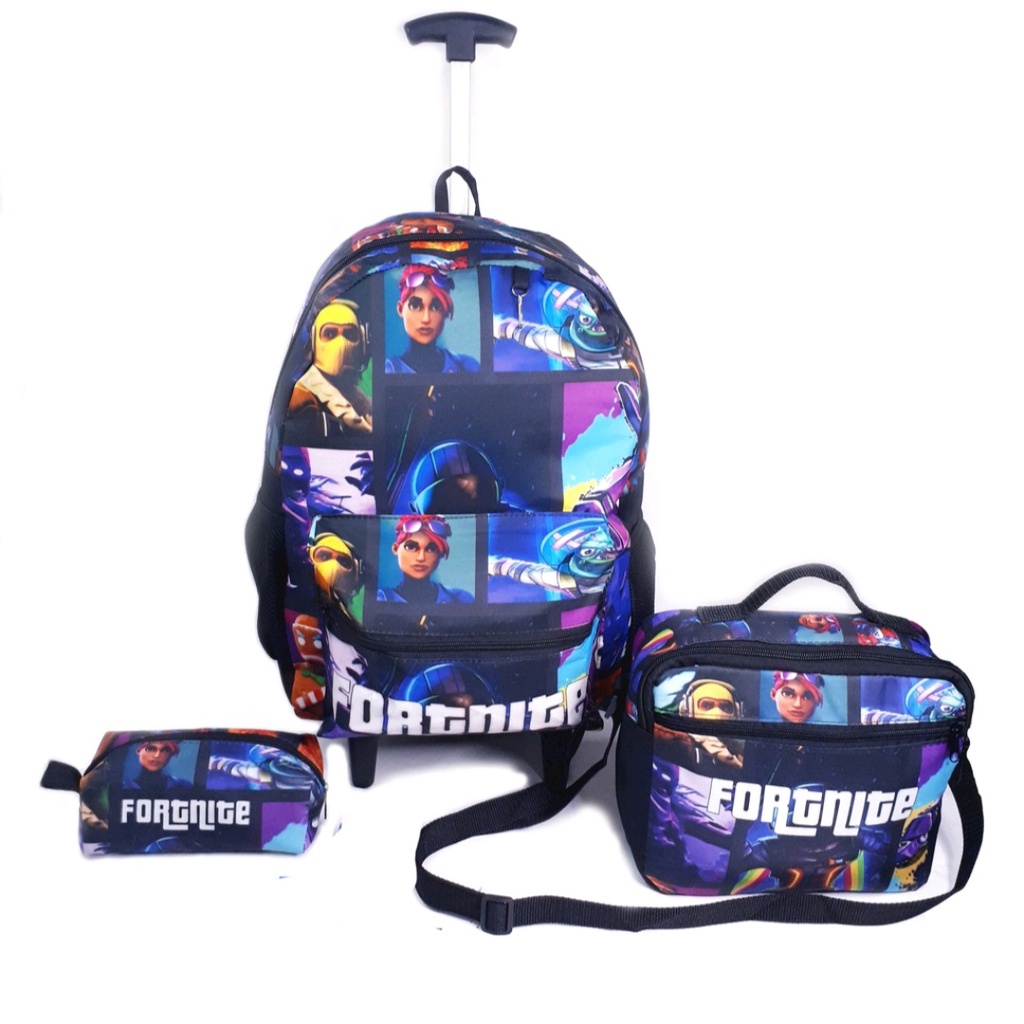 peligroso Bloquear puesta de sol Kit Mochila FORTNITE Escolar Rodinha Lancheira + Estojo +toalha | Shopee  Brasil