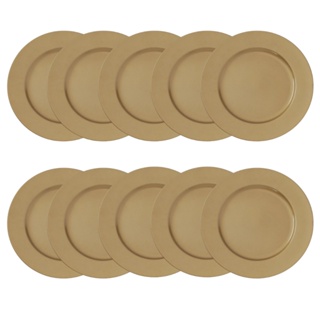 Kit 10 Sousplats Redondos Dourado Liso em Polipropileno 33cm Mesa Posta Chique Decoração de Festa em Oferta na Shopee