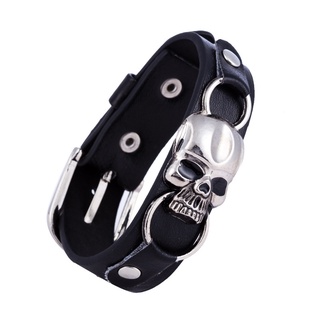 Yar_Pulseira Masculina De Couro Sintético Punk / Algema / Caveira | YAR_Men