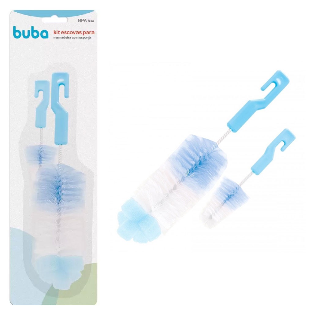 Kit Escovas Para Mamadeira Com Esponja Azul 5414 - Buba