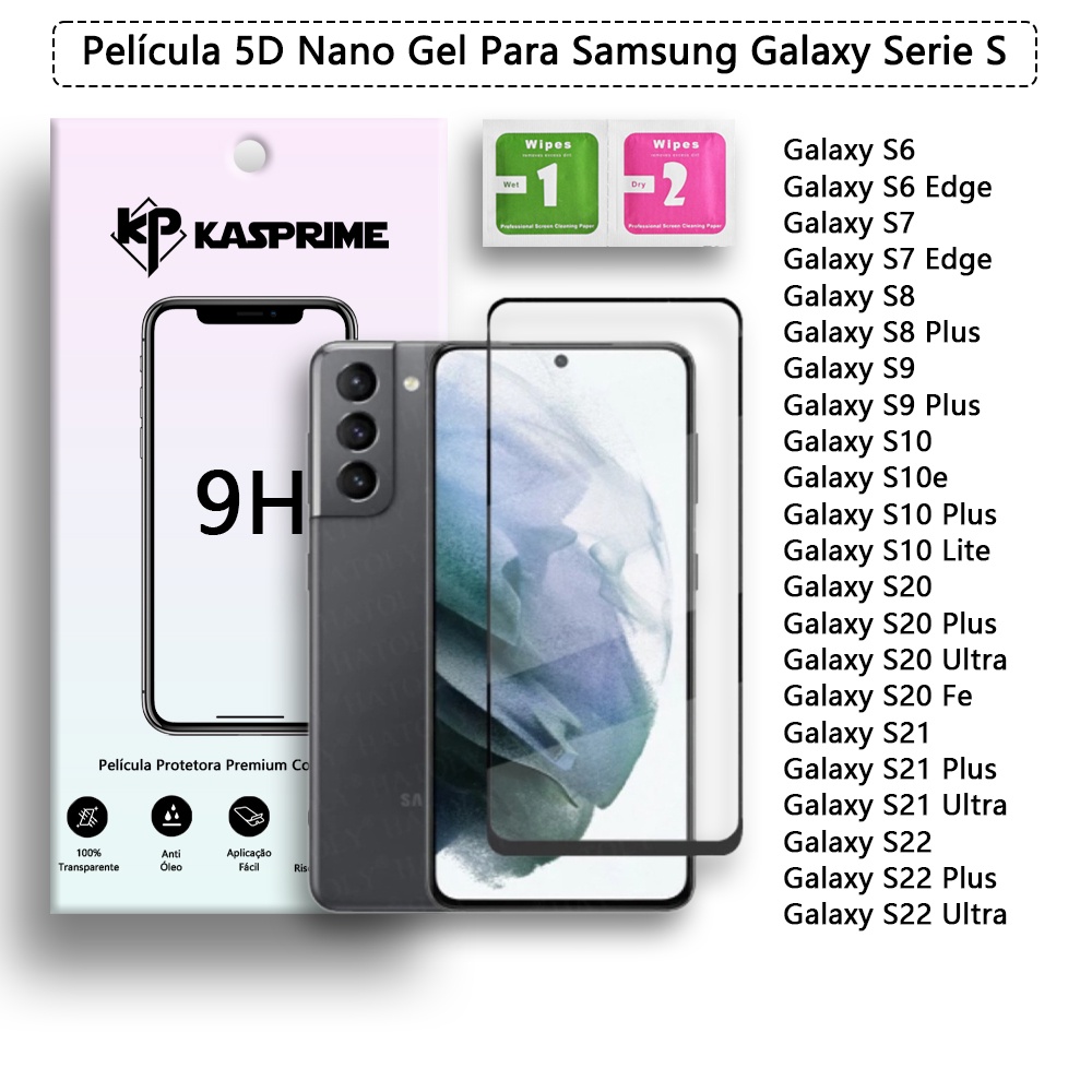 Película 5D Nano Gel Flexivel Silicone P/ Samsung Galaxy S23 S22 S21 S20 Plus Ultra S10e S10 Plus Lite S8 S9 Plus