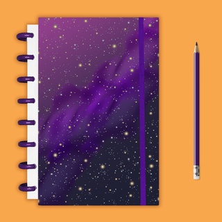 Caderno Criativo Stars Céu Estrelado Discos Roxo Noite Estrelas