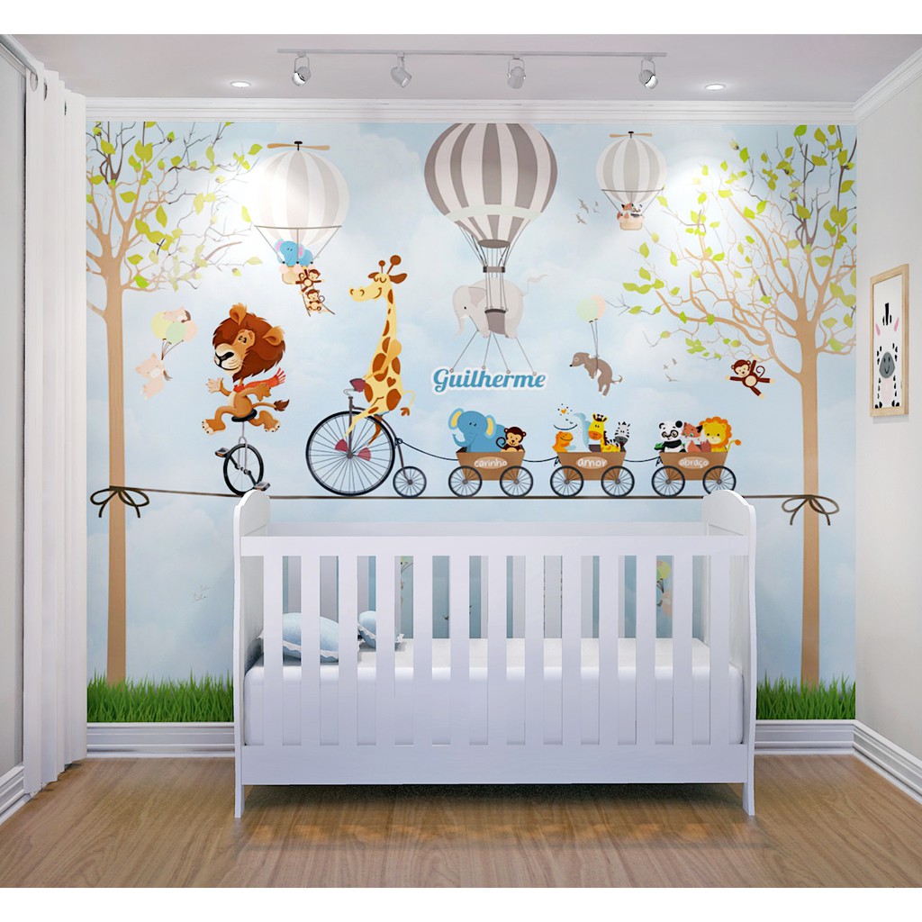 Papel de Parede Mural Tema Safari Baby Animais Quarto Infantil de