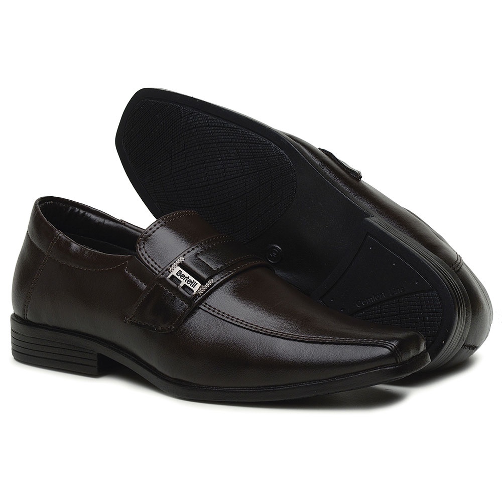 Sapato Social Infantil Bertelli com Fivela e Elástico 70104 - Café