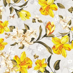 Papel de parede floral tons de amarelo marrom verde fundo cinza claro 2,50 mts