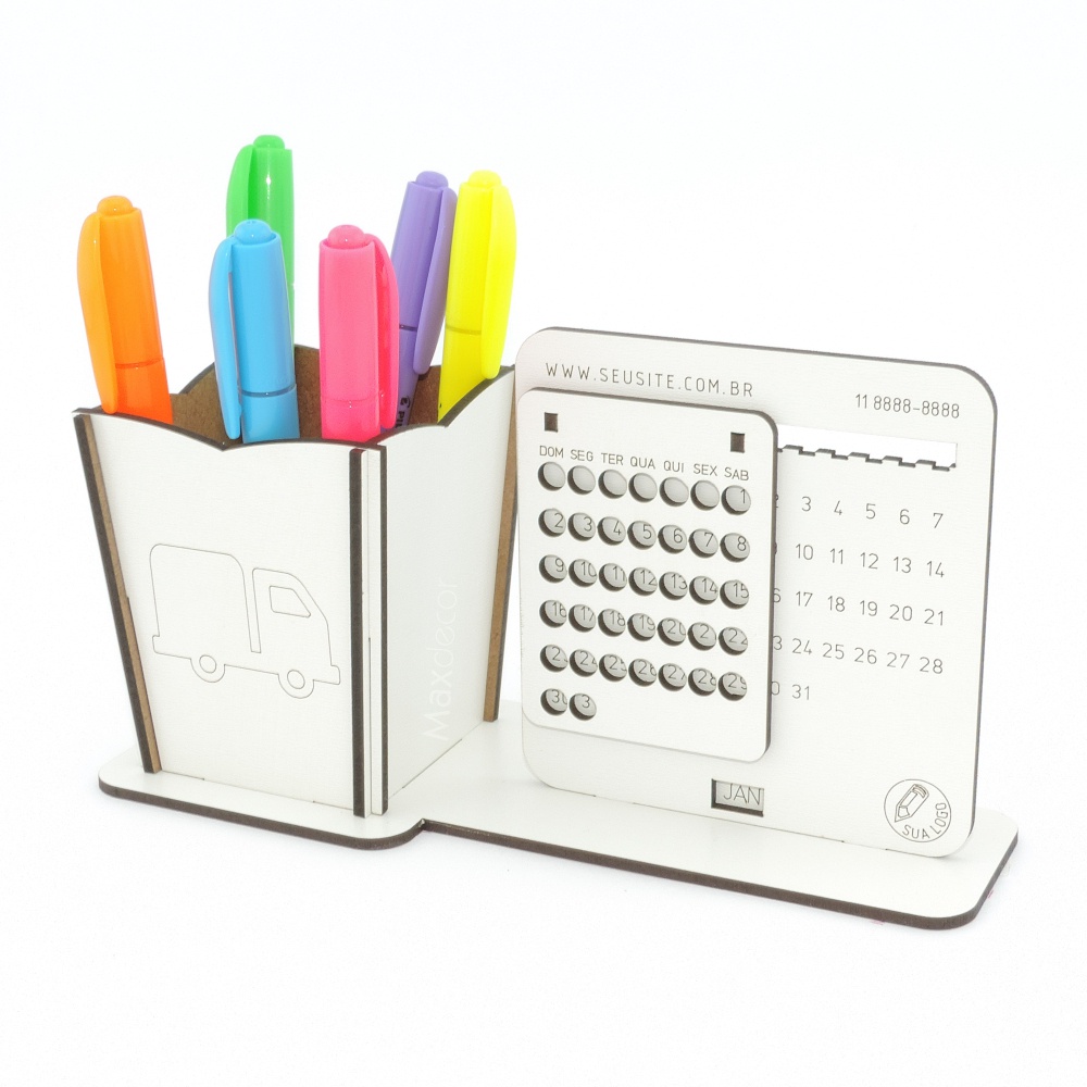 5 Calendário Infinito e Porta Lápis Personalizado Mdf - Caminhão