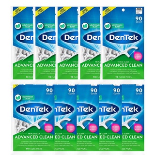 Kit 10 Fio Dental Dentek Floss Picks Triple Clean Advanced com 90 unidades