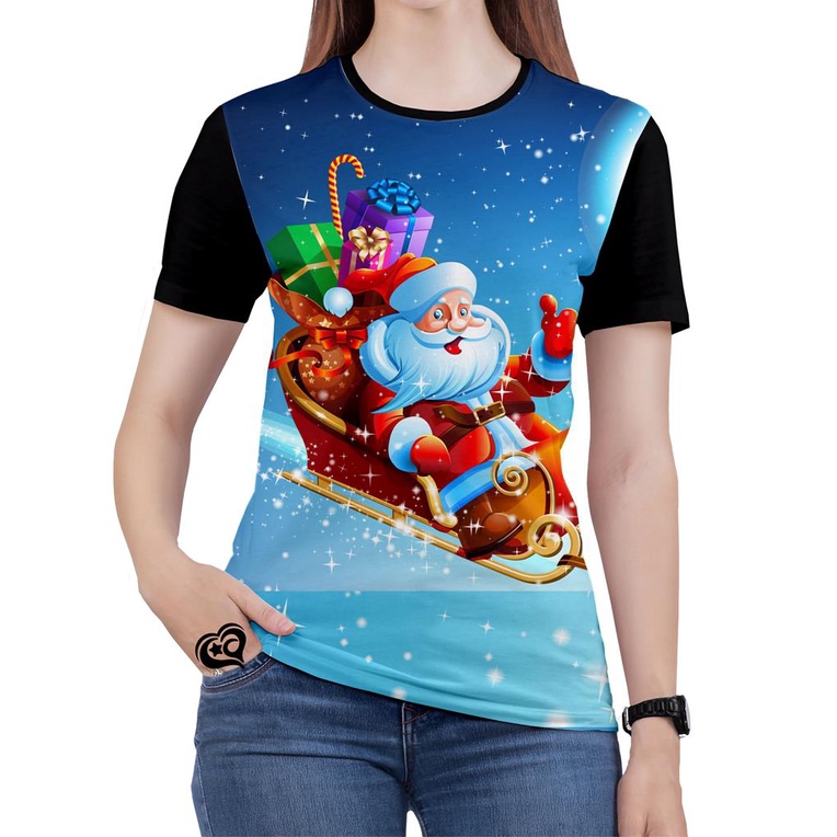 Camiseta de Feliz Natal Feminina Papai Noel blusa Carrinho