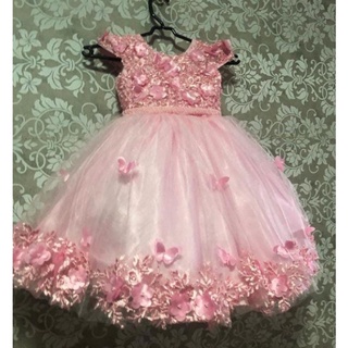 Vestido infantil luxo jardim encantado borboletas e flores rosa 1 aninho