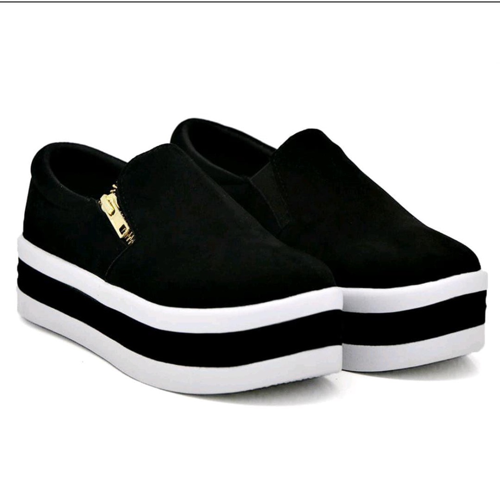 Tênis Feminina Sola Alta Slip On Iate Elegante Calce Facil com Ziper Casual Confortável Promoção