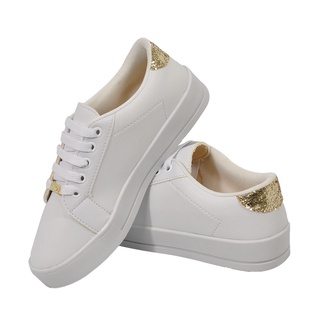 Tênis Sapatênis Casual Feminino Branco Com Glitter Macio e Confortavel