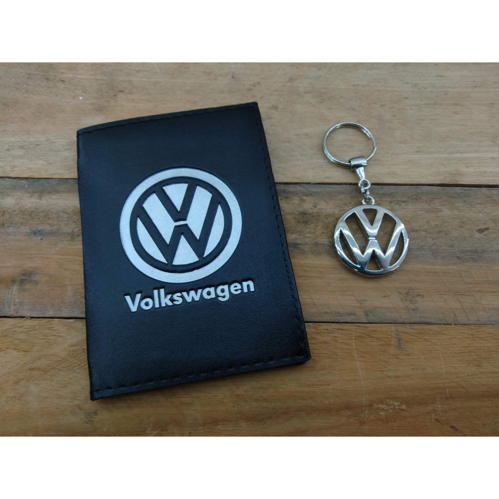Porta Documentos + Chaveiro Kit VolksWagen Carteira em Couro Sintético com Divisórias