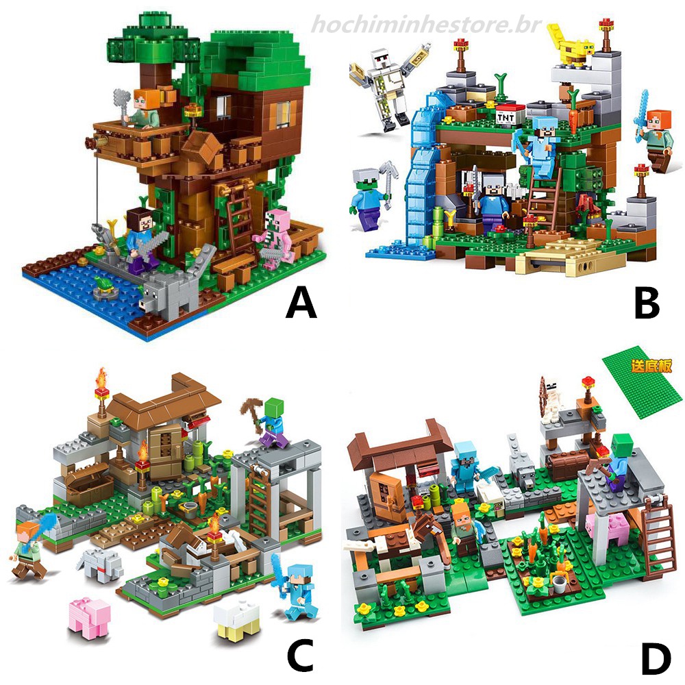 4 Em 1 Minecraft Village Blocos De Constru O Lego Compat Vel C o Como