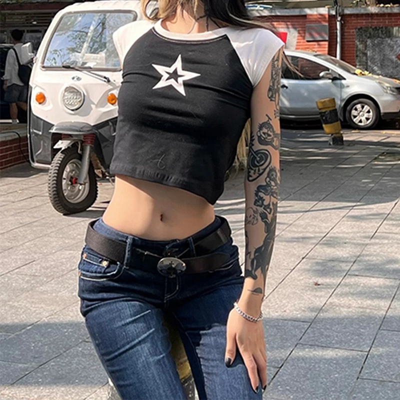 Kawaii Top Harajuku Baby Tee Y2K Grunge Manga Curta Streetwear Star  Impressão Roupas Emo Cena Vintage - Escorrega o Preço