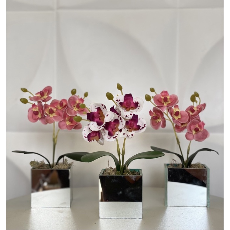 trio de mini orquídeas vaso espelhado/vidro | Shopee Brasil