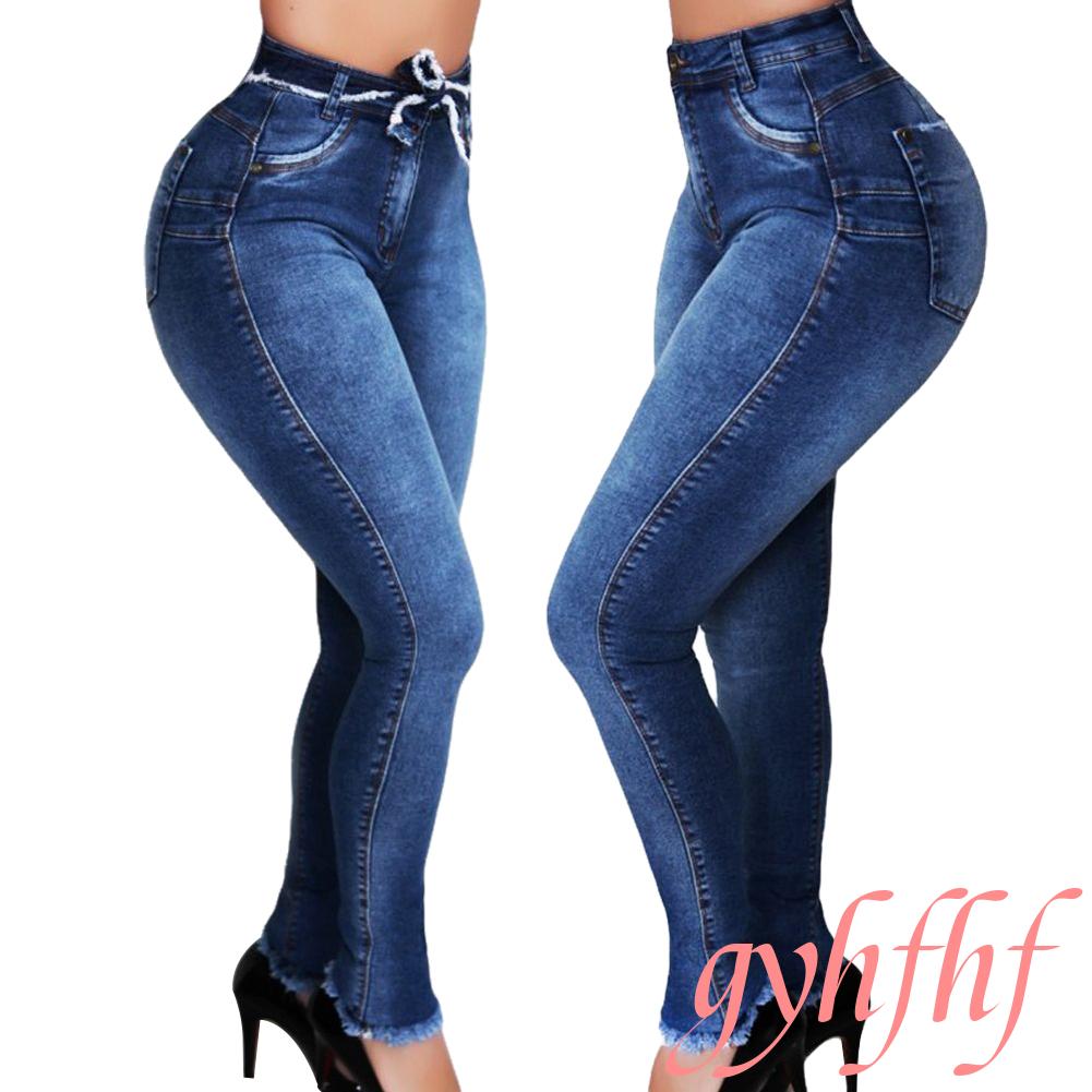 calça jeans cintura alta de amarrar