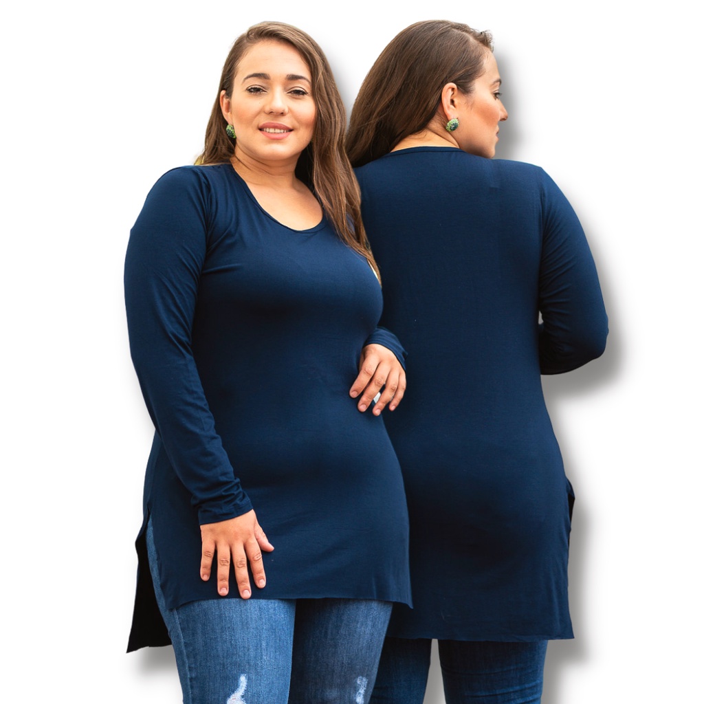 Blusa Plus Size Viscolycra Manga Comprida Tapa Bumbum Comprida Long Line Dia a Dia Casual