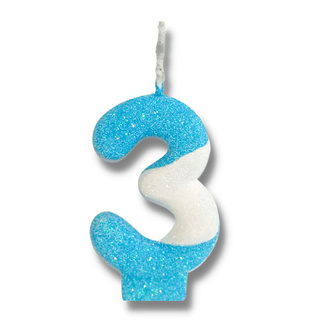 Velas Mix De Aniversário - Números + Glitter  - Cores Temáticas - Azul Bebê e Branco