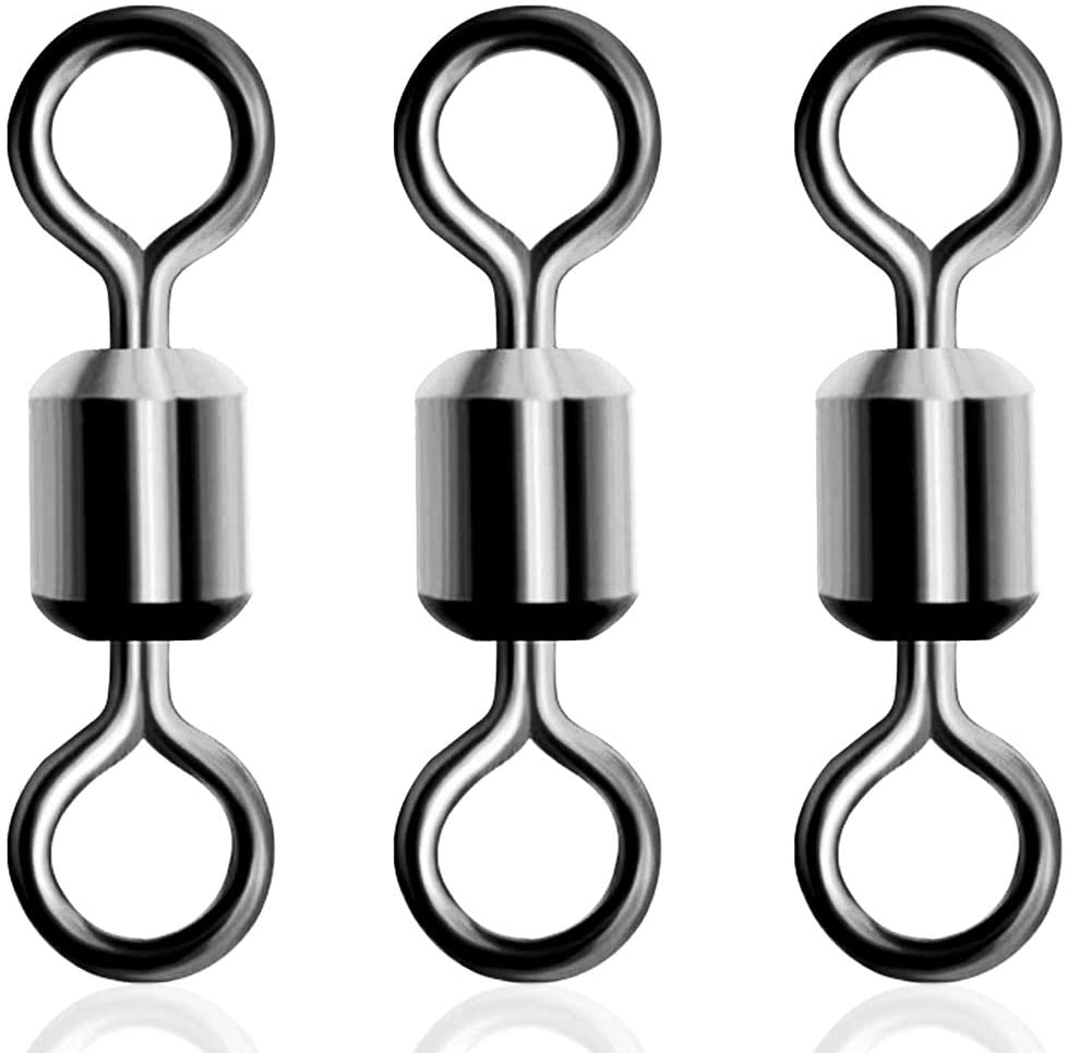 50pcs Barril Giratório De Pesca Em Aço Inoxidável Linha Níquel Preto Conector
