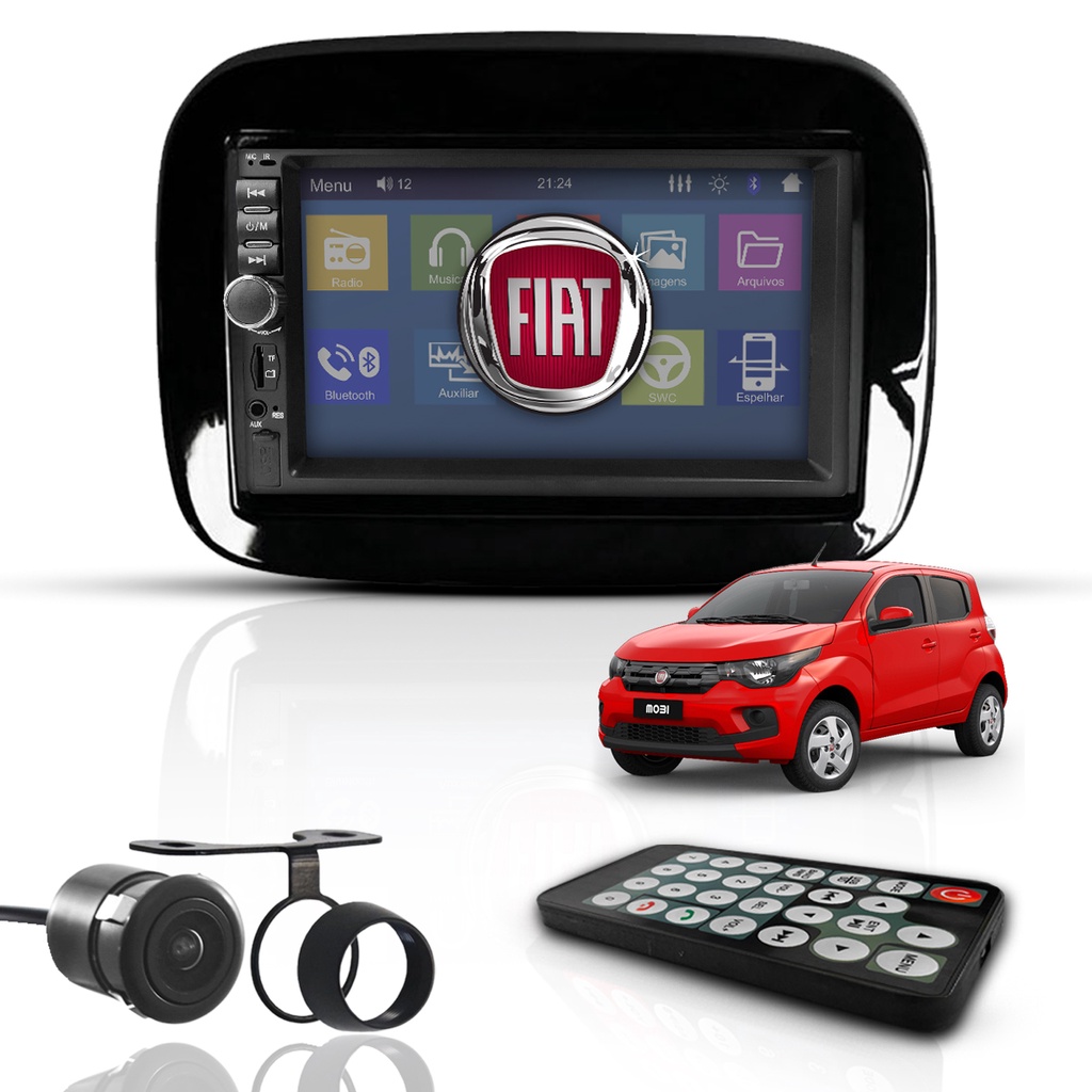 Kit Central Multimidia Mp5 2 Din 7" Espelha Dvd Bt Fiat Mobi - Spare Parts and Accessories for Vehicles