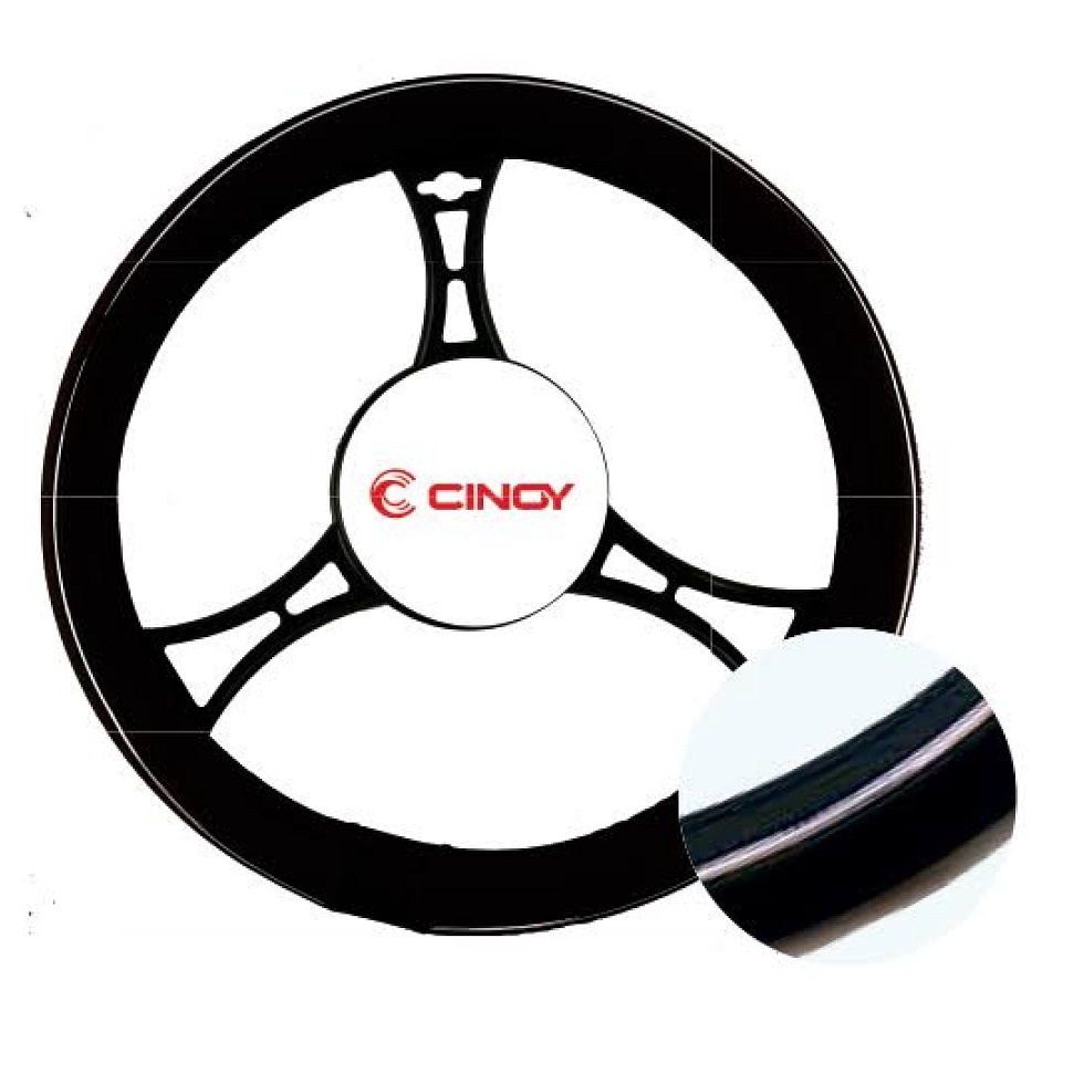 Capa de Volante Preta com Detalhes Cromados Tipo Esportivo Cinoy yn-cv003P