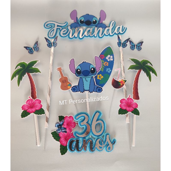 Topo de Bolo Stitch personalizado nome e idade Lilo e stitch