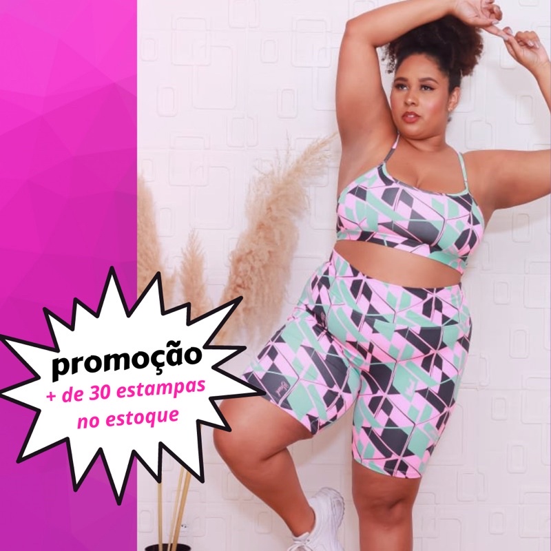 Bermuda Plus Size Feminina Academia Estampada ou Preta Shorts Suplex Feminino Fitness Cintura Alta