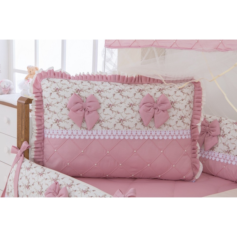 Kit Berço Para Menina Floral Rose Com Perolas Padrao Americano