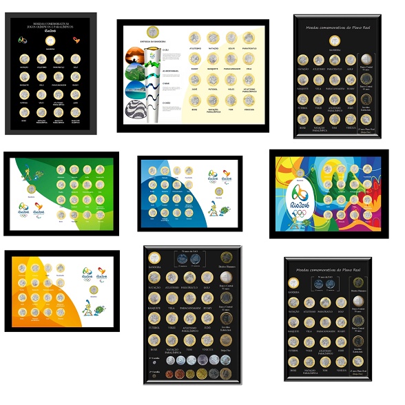 Quadro Expositor Moedas Olimpiadas Rio 2016 Coleção 1 real Numismática Colecionador