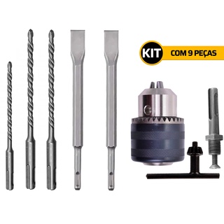 Kit Mandril E Adaptador Sds 3 Brocas Ponteira E 2 Talhadeira
