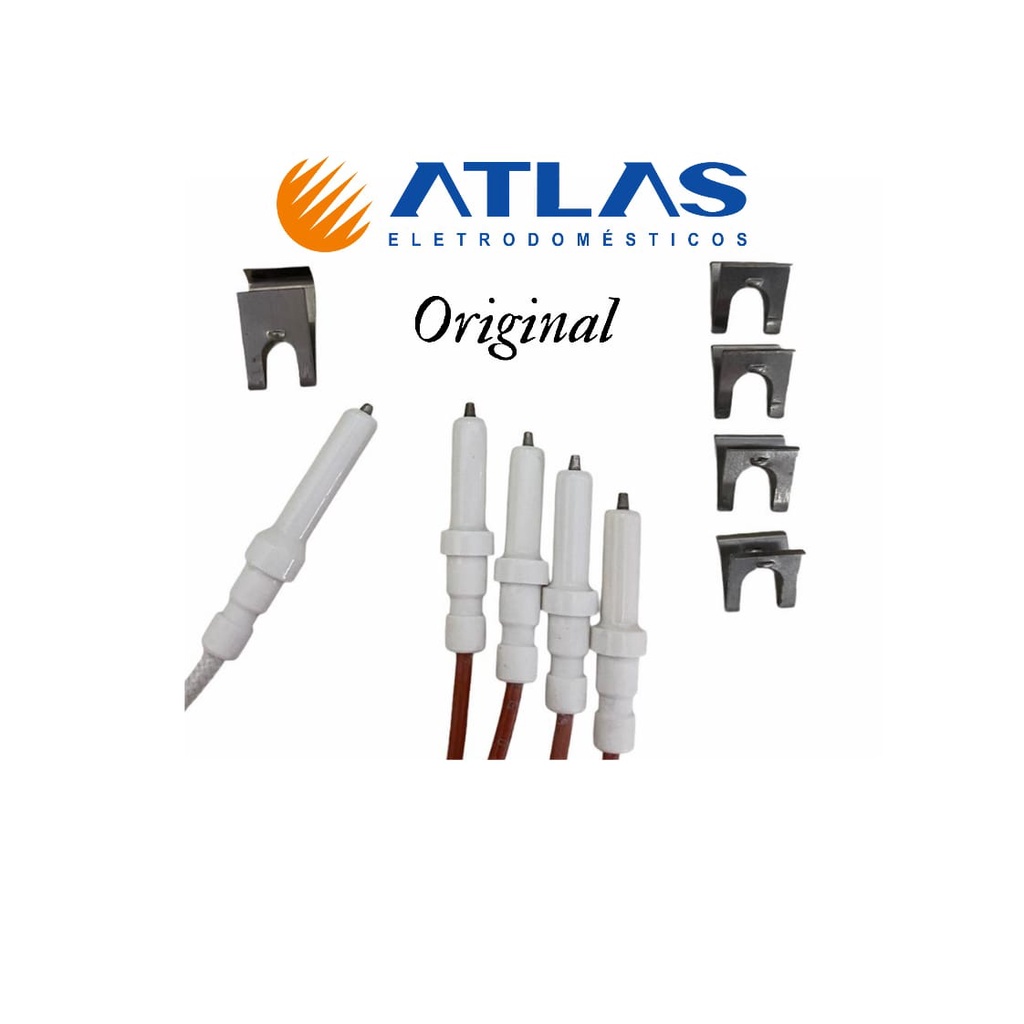 Kit 5 Eletrodos + Travas Completo Fogão Atlas Utop Glass / Top Gourmet Glass 5 Bocas 100% Original