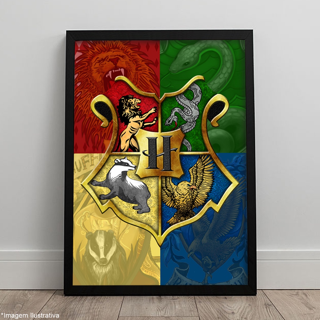 Quadro Harry Potter BRASÃO Grifinória Lufa Lufa Corvinal Sonserina Pôster C Moldura A3