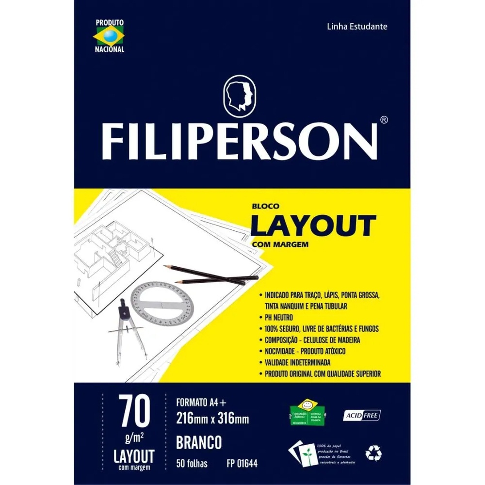 Bloco Tecnico Com Margem Lay-out A-4 63g.50fls.branco 1644 - Filipaper em Oferta na Shopee