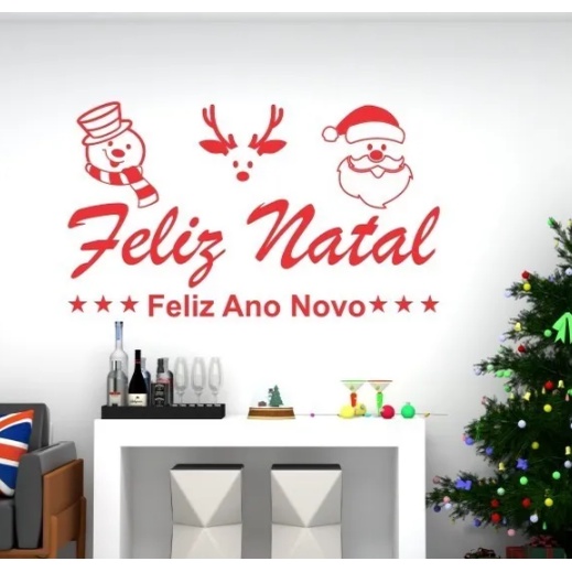 Adesivo Decorativo Parede Vitrine Feliz Natal Feliz Ano Novo Divertido |  Shopee Brasil