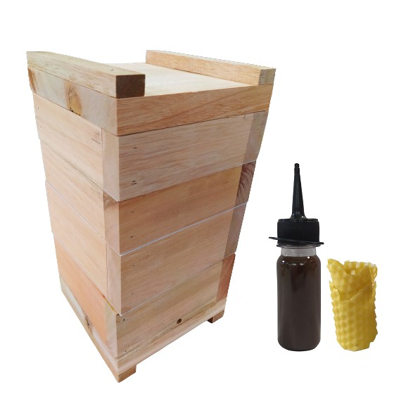 Caixa de Abelhas Jataí Asf 12x12cm + Atrativo Captura + Cera