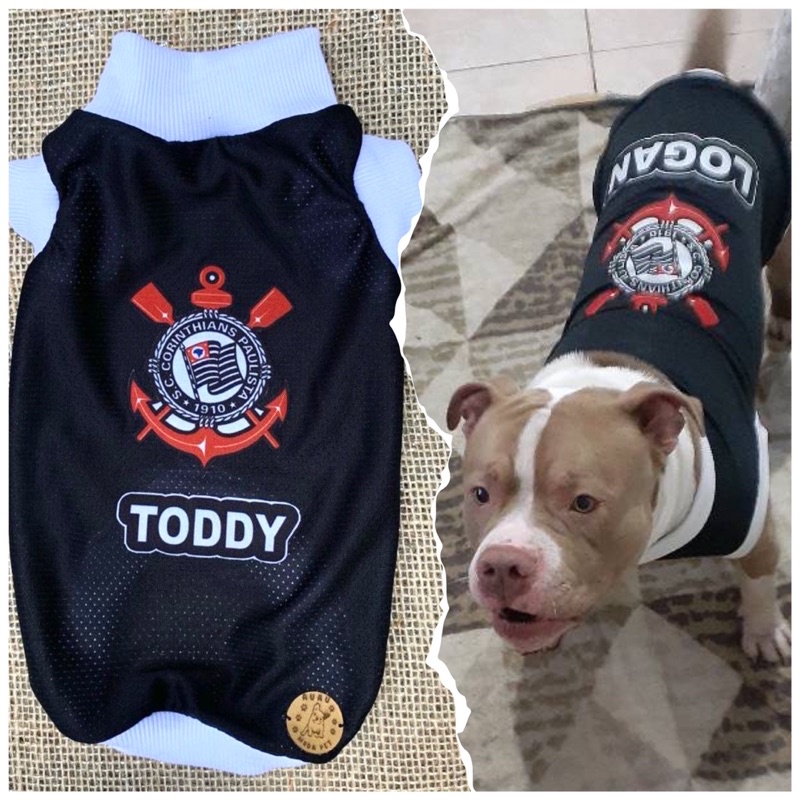 Camiseta Pet do Time Corinthians, Roupa de Cachorro Futebol Personalizada com nome do seu pet